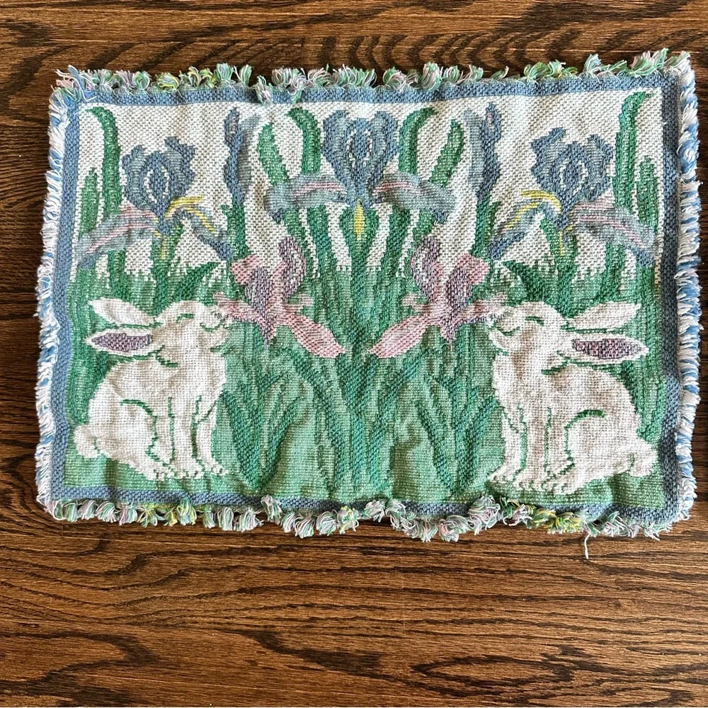Vintage Park B. Smith woven placemats Bunny Tulip Cottage Tapestry pair